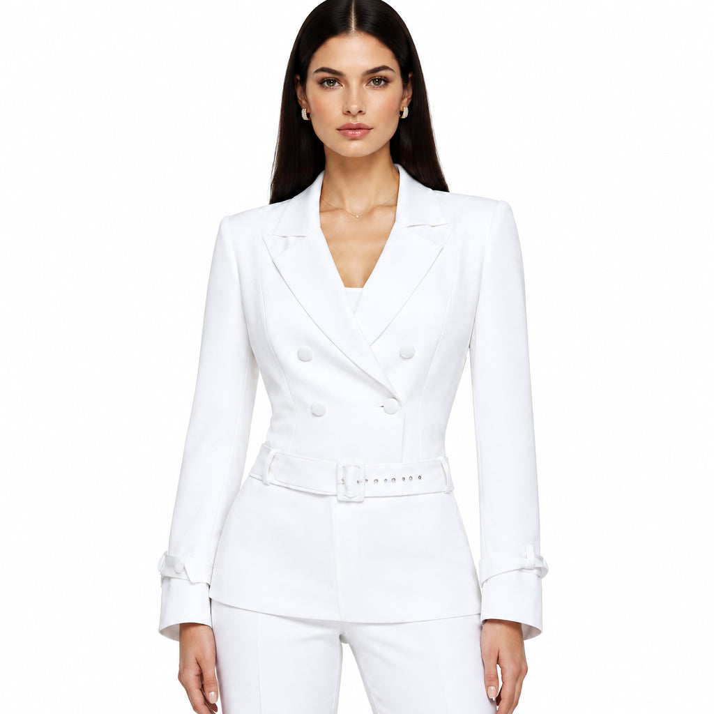 L'Agence White Satin Double Breasted Blazer Size M