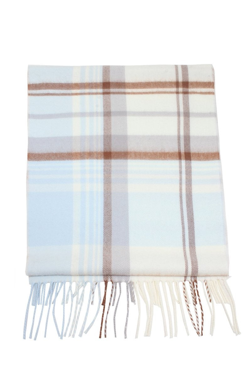 Ivory And Blue Plaid Softer Than Cashmere Scarf