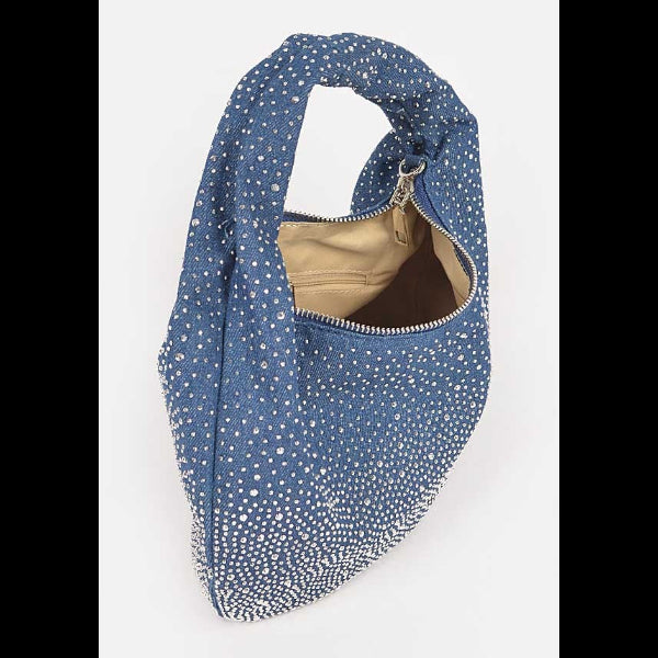 Rhinestone Hot Fix Denim Small Hobo Bag