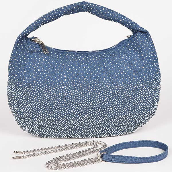 Rhinestone Hot Fix Denim Small Hobo Bag