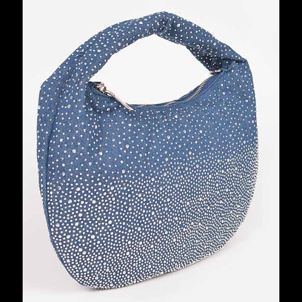 Rhinestone Hot Fix Denim Small Hobo Bag