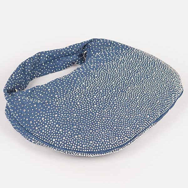 Rhinestone Hot Fix Denim Small Hobo Bag