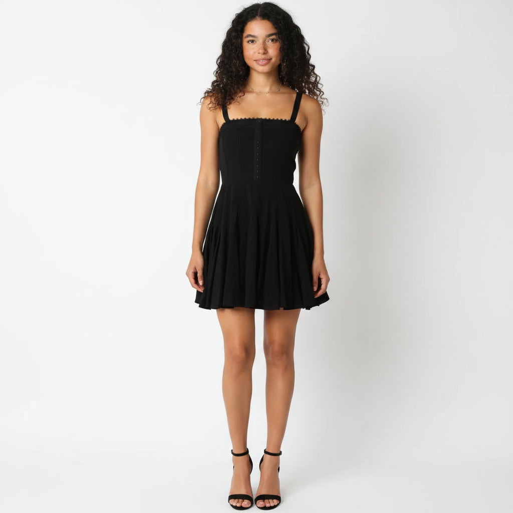 Heartloom Black Lace Trimmed Cami Dress – Sculpted Bodice, Size M