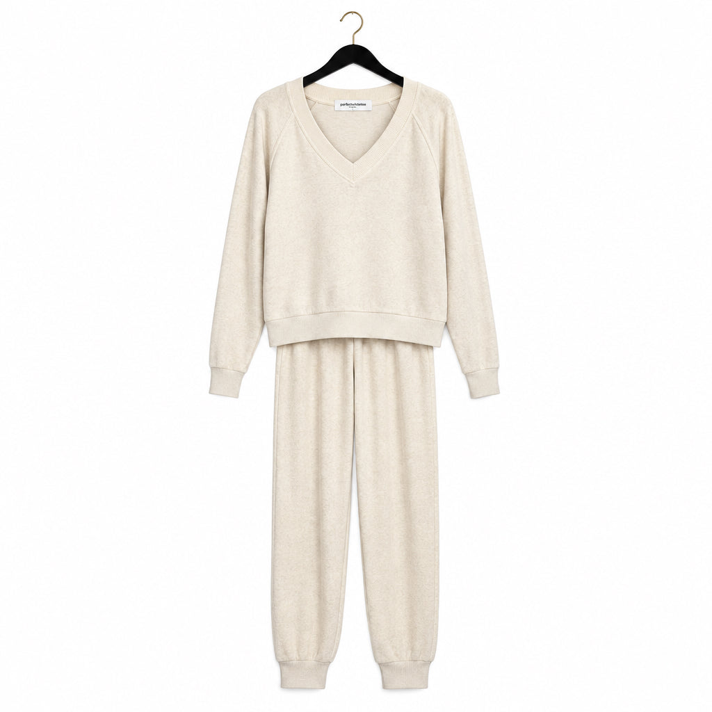 Perfect White Tee Cream Velour Set