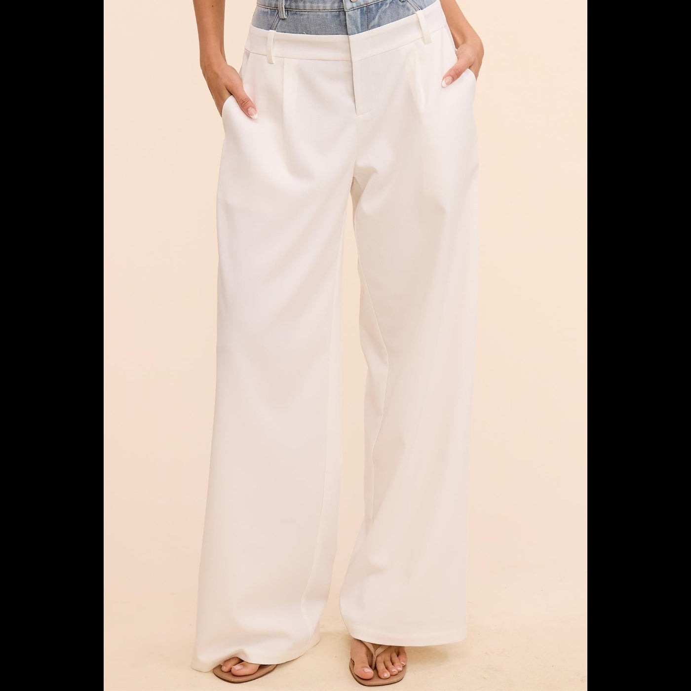 Mimosa Denim Waistband Solid Wide-leg Trouser Pant Size Small