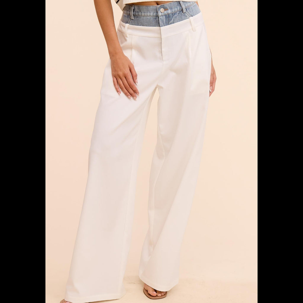 Mimosa Denim Waistband Solid Wide-leg Trouser Pant Size Small
