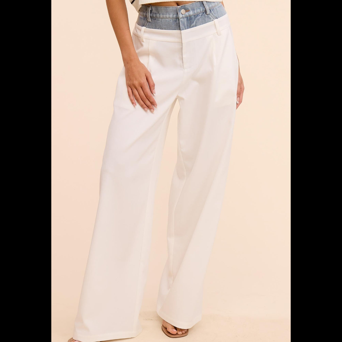 Mimosa Denim Waistband Solid Wide-leg Trouser Pant Size Small