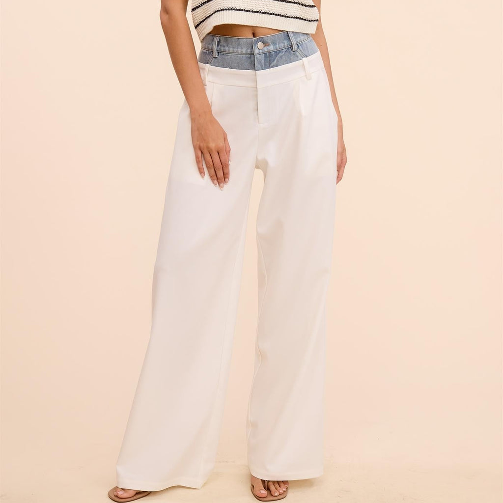 Mimosa Denim Waistband Solid Wide-leg Trouser Pant Size Small
