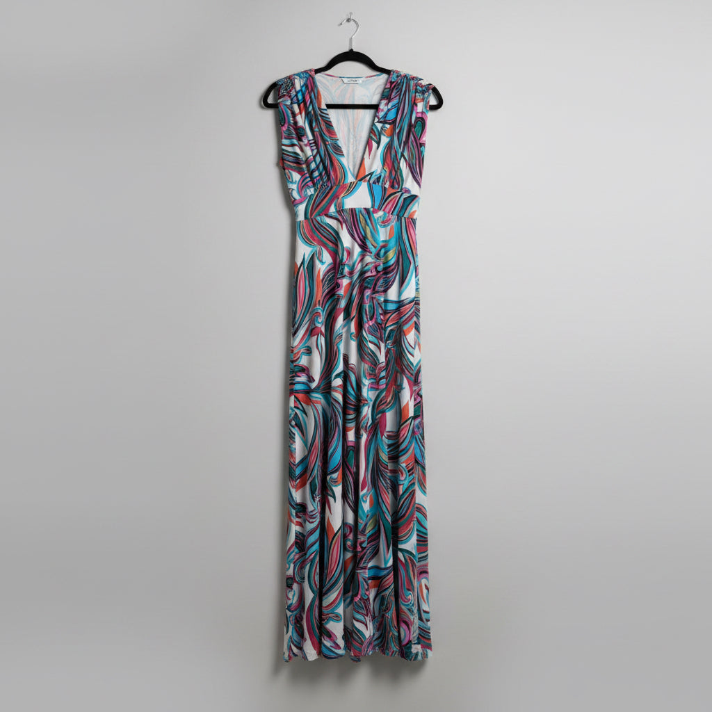 Veronica M Printed V-Neck Maxi Dress Size S