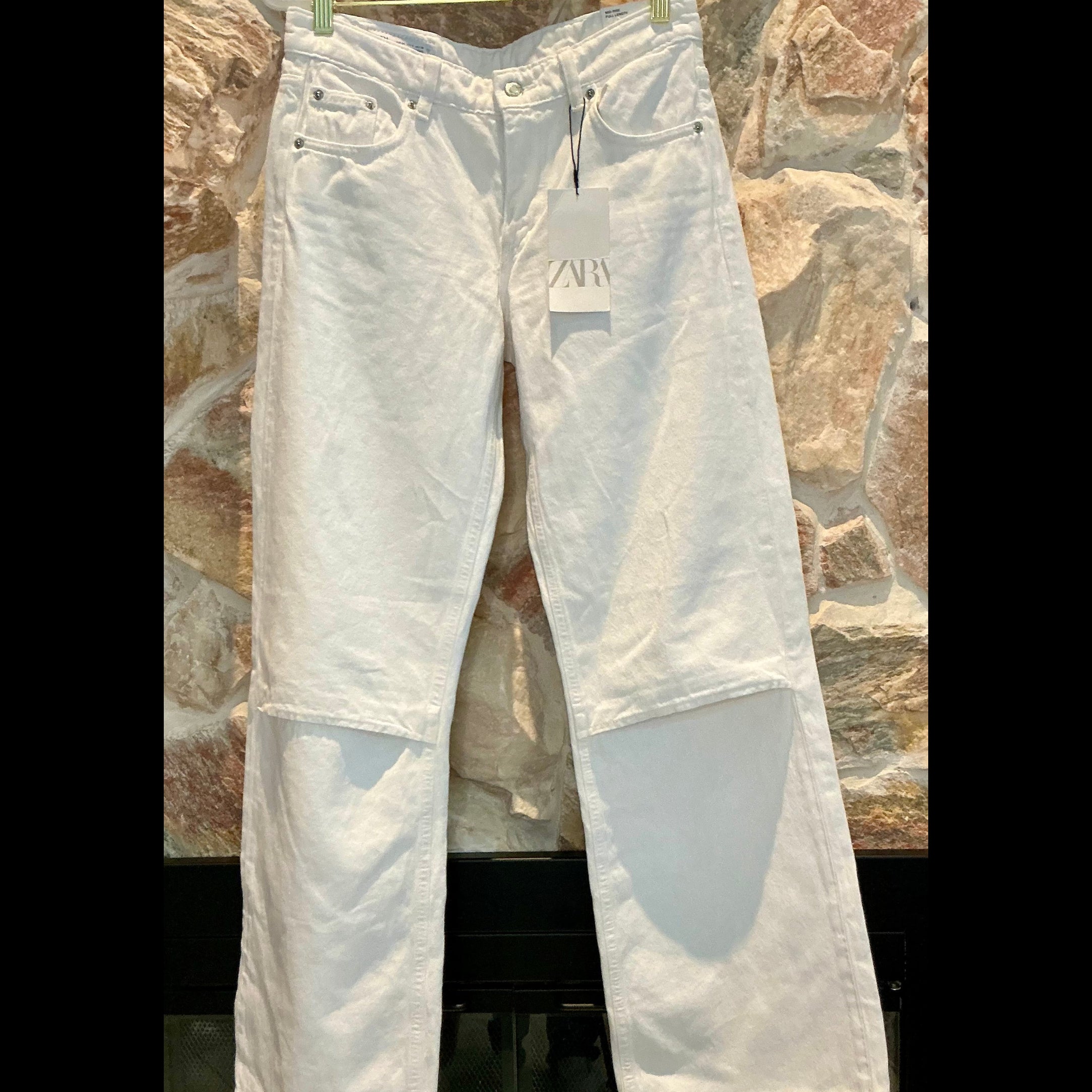 Zara Cut Out Relaxed Wide Leg White Jeans Size 2