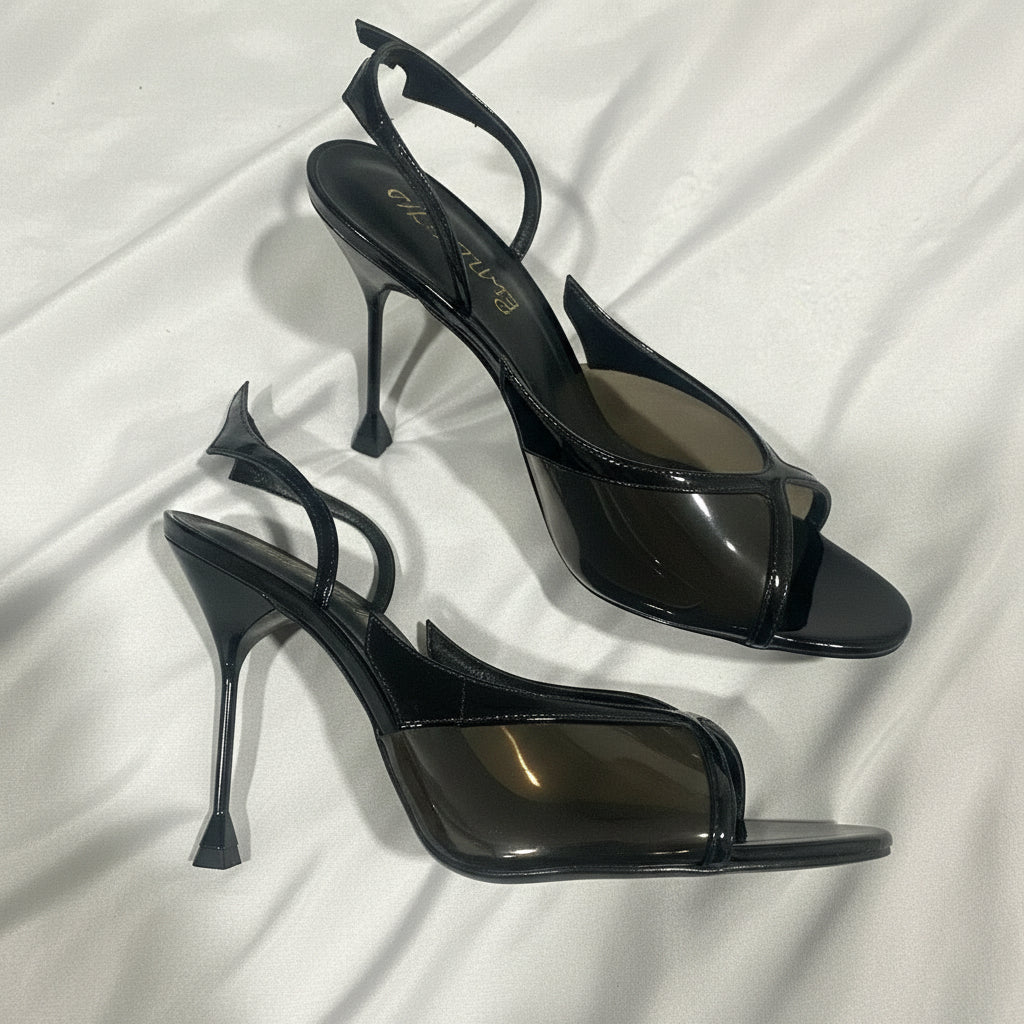 Schutz Zya Sling Patent Leather Sandal In Black Size 7.5