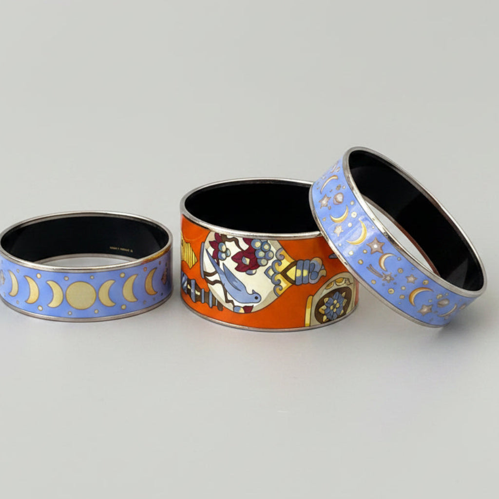Hermes Enamel Wide Celestial Print Bangle