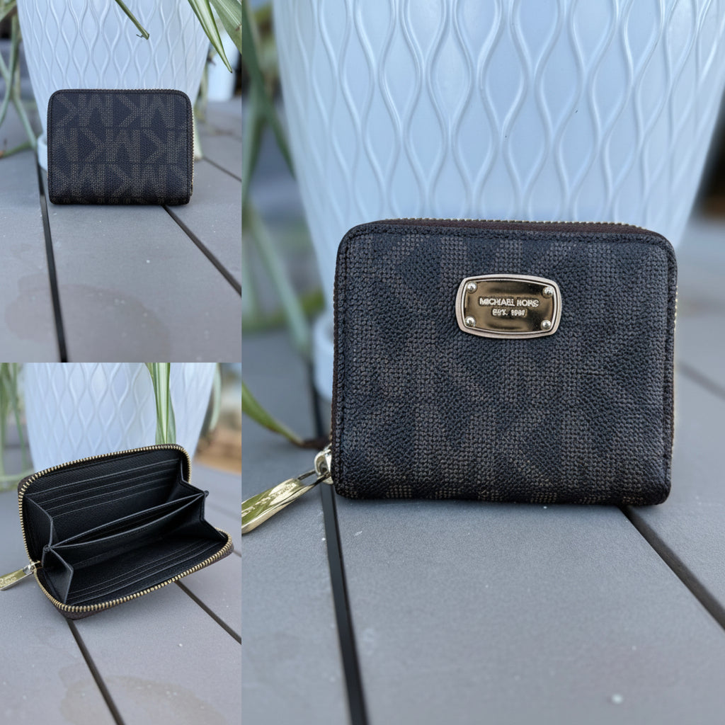 Michael Kors Signature Logo Zip Wallet