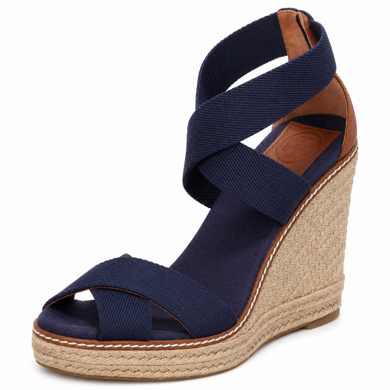 Tory Burch Navy Elastic Espadrille Wedge Size 9.5