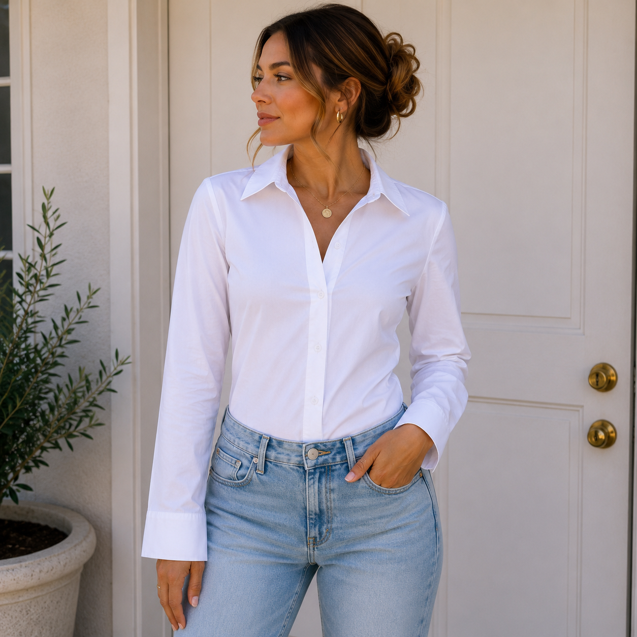Michelle Farmer White Cotton Button-Down Shirt Size XS | Classic Tailored Blouse