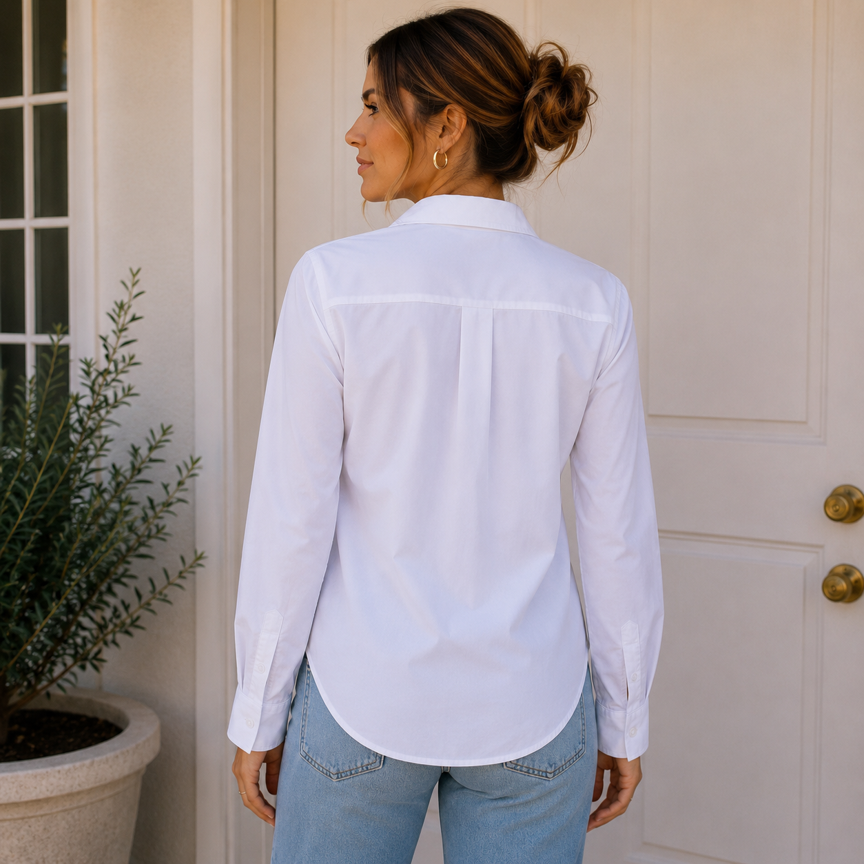 Michelle Farmer White Cotton Button-Down Shirt Size XS | Classic Tailored Blouse