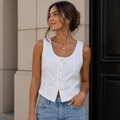Madewell White Denim Button-Down Vest Size 2 | Sleeveless Cotton Top