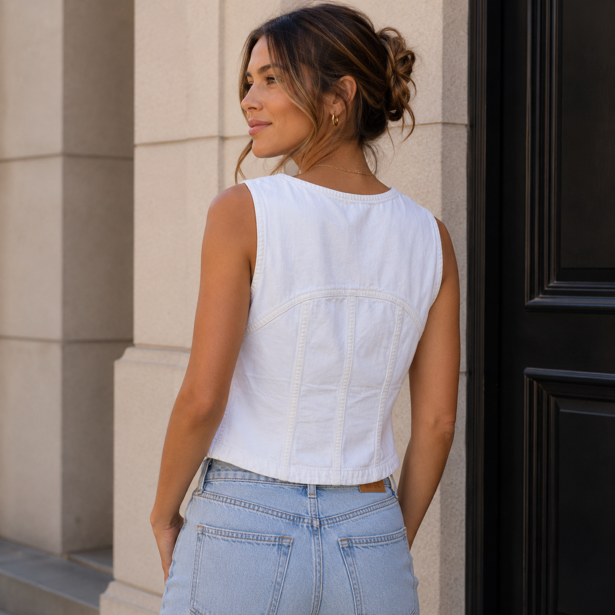 Madewell White Denim Button-Down Vest Size 2 | Sleeveless Cotton Top