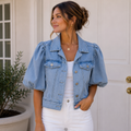 Liverpool Los Angeles Puff Sleeve Denim Jacket Size XS | Light Wash Cropped Jacket