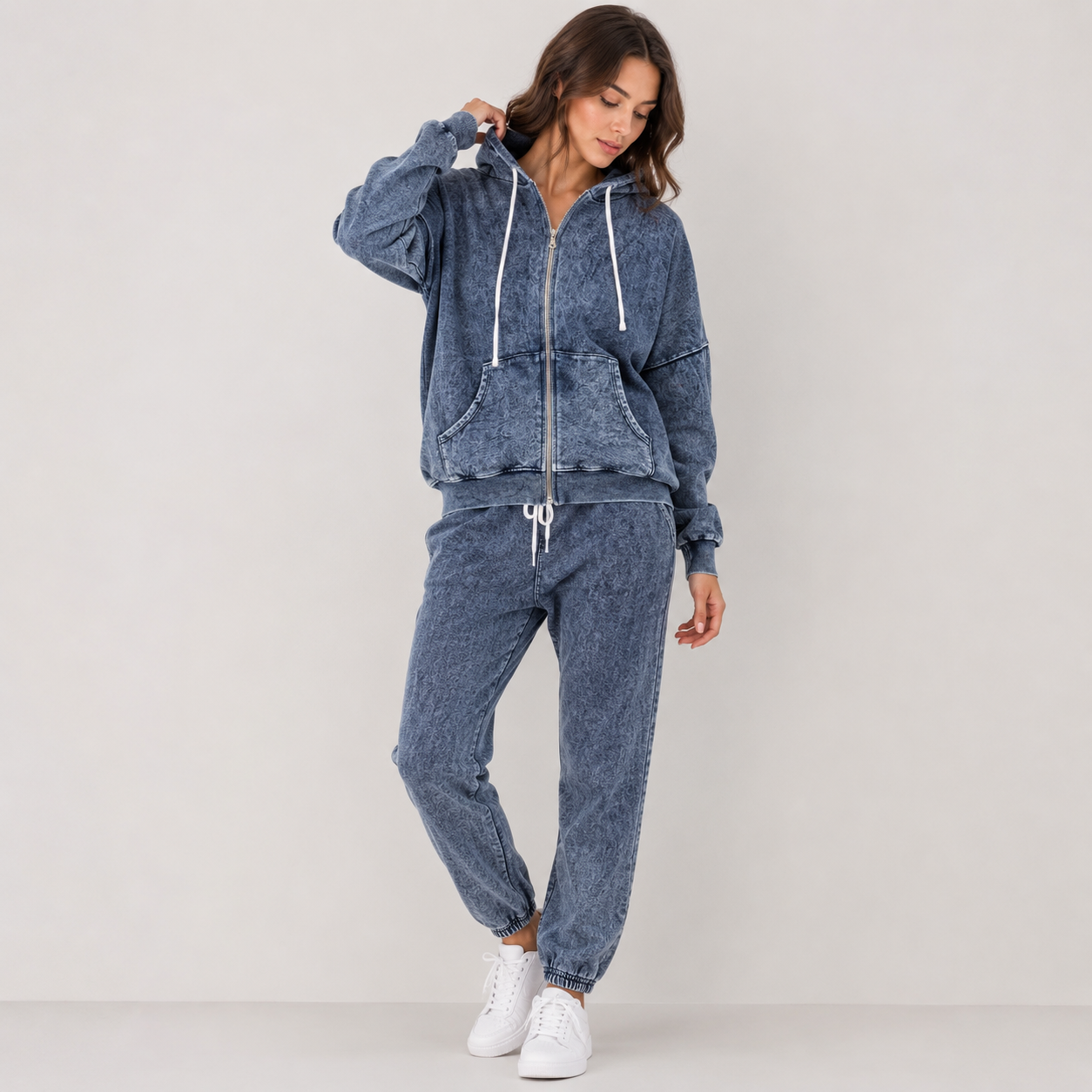 Michael Lauren Acid Wash Zip Hoodie & Jogger Set Size M