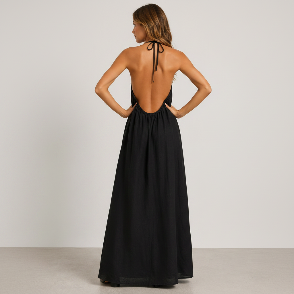 J.Crew Black Halter Linen Maxi Dress Size M NWT | Sleeveless Summer Dress