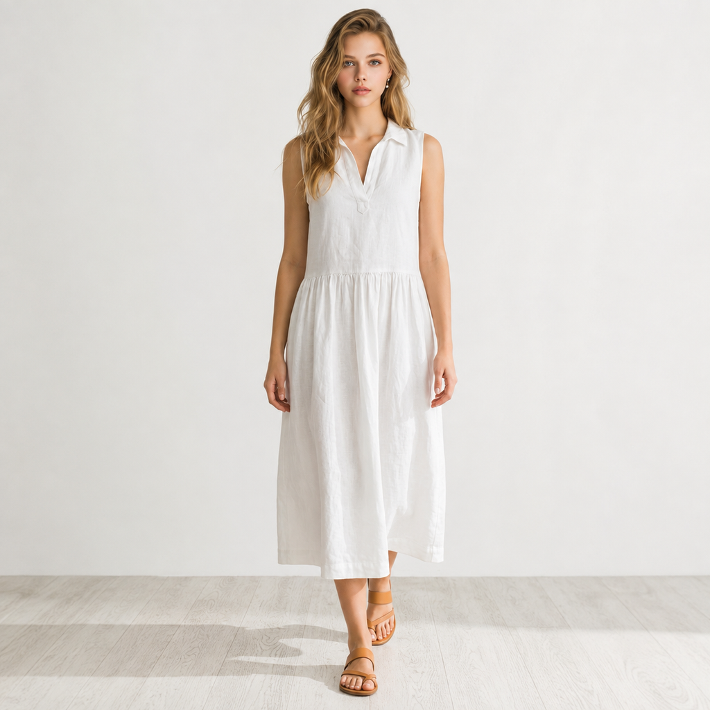 Frank & Eileen White Linen Sleeveless Dress Size Medium