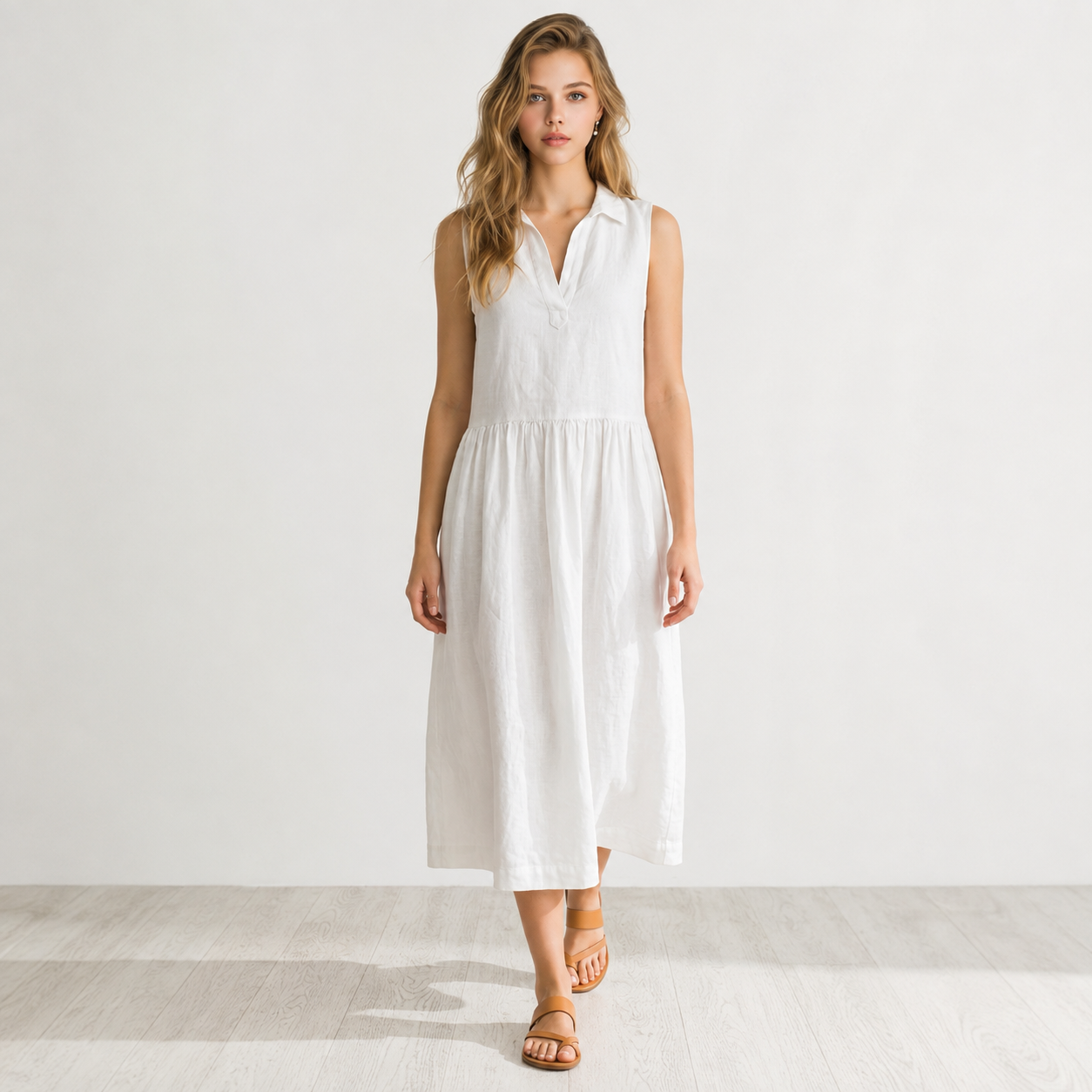 Frank & Eileen White Linen Sleeveless Dress Size Medium