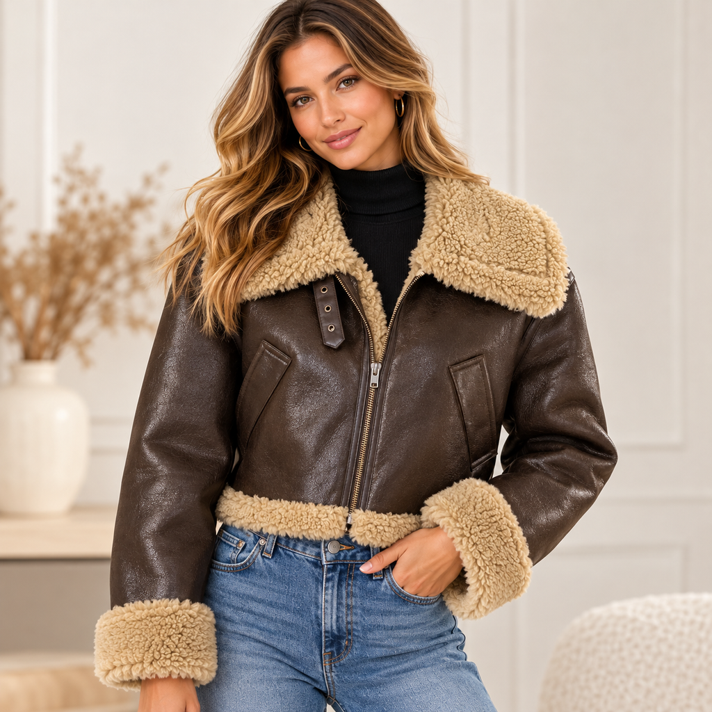 Vimyig Faux Shearling Aviator Bomber Jacket Size M