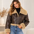 Vimyig Faux Shearling Aviator Bomber Jacket Size M