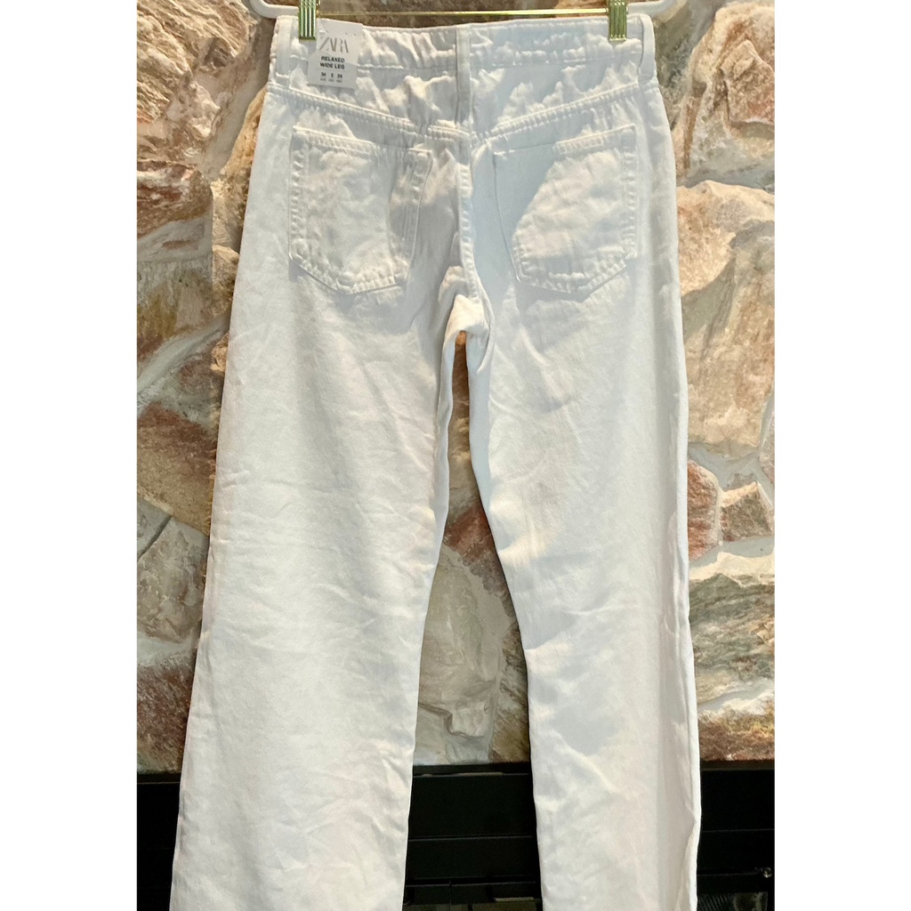 Zara Cut Out Relaxed Wide Leg White Jeans Size 2