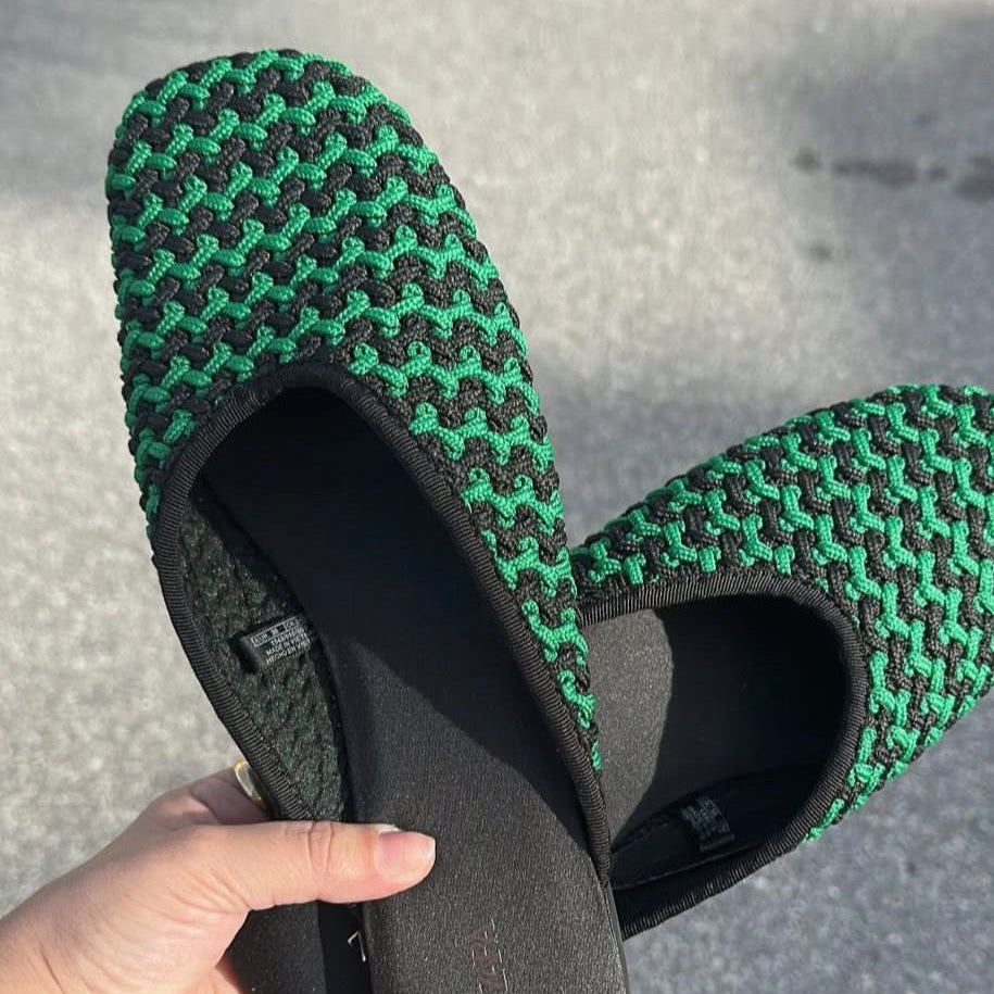 Zara Woven Green & Black Mules Size 38