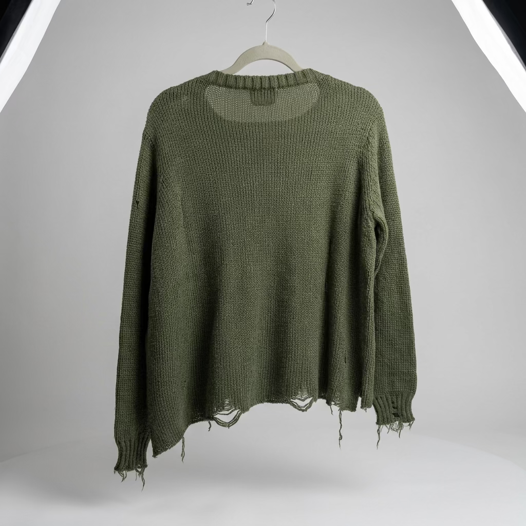 Wooden Ships Distressed Olive Green Sweater Size S/M