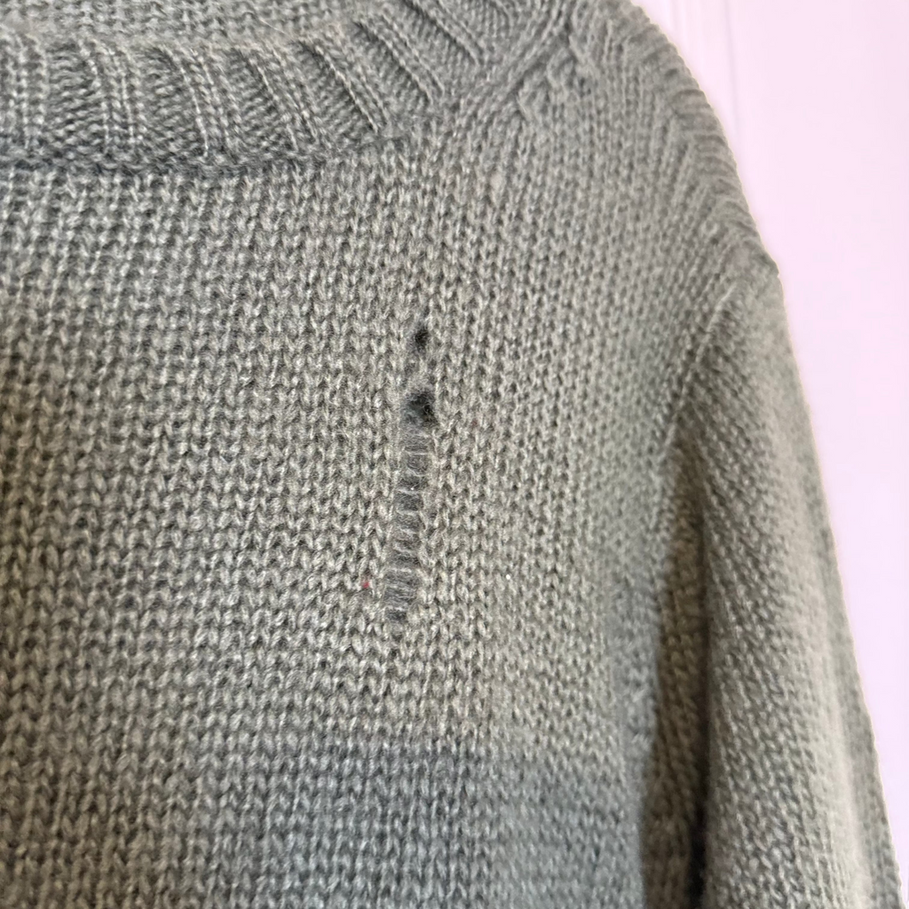 Wooden Ships Distressed Olive Green Sweater Size S/M
