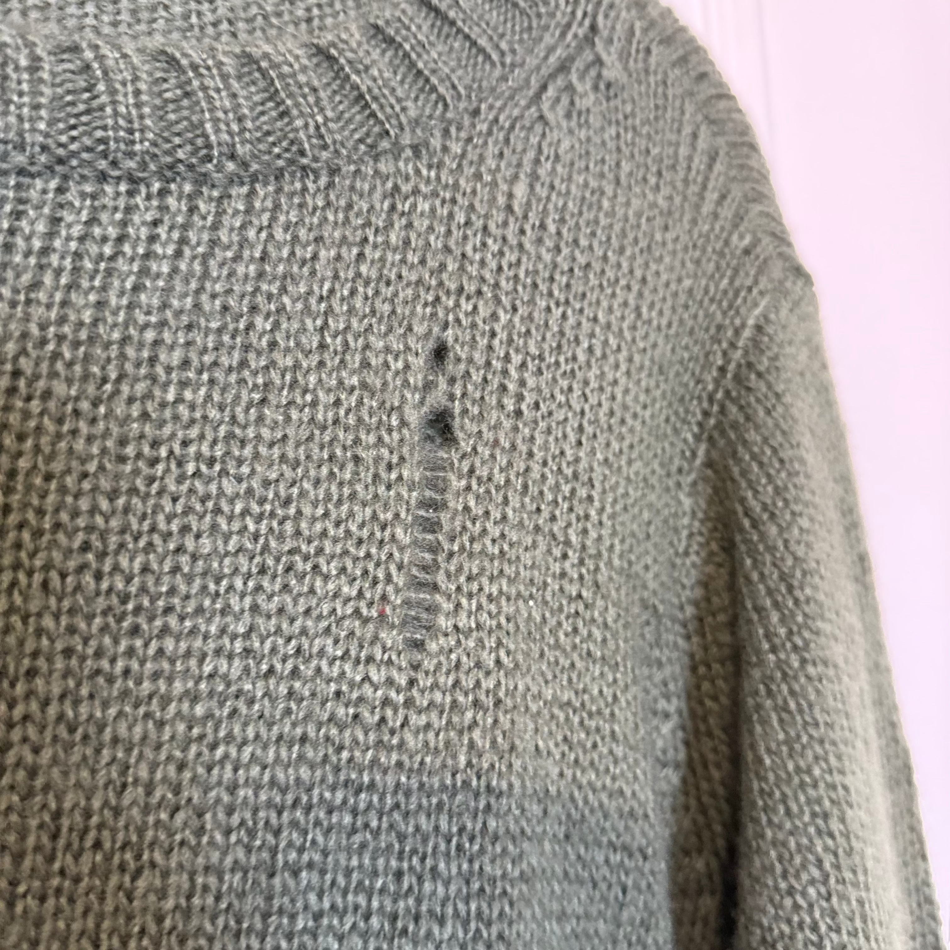 Wooden Ships Distressed Olive Green Sweater Size S/M