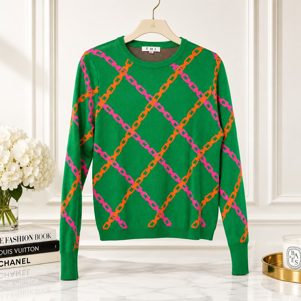 THML Green Chain Link Pattern Sweater SizeXS