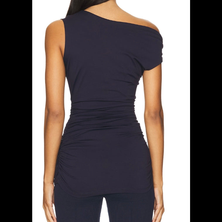 Susana Monaco Draped Midnight Blue Top Size Small