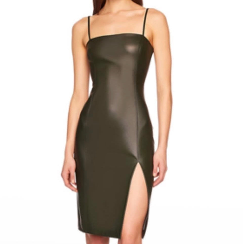 SUSANA MONACO Faux Leather Sheath Dress Black/Green (Caviar) Size Medium