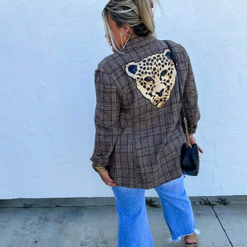 Blakeley Boss Babe Brown Plaid Jacket- Size S/M