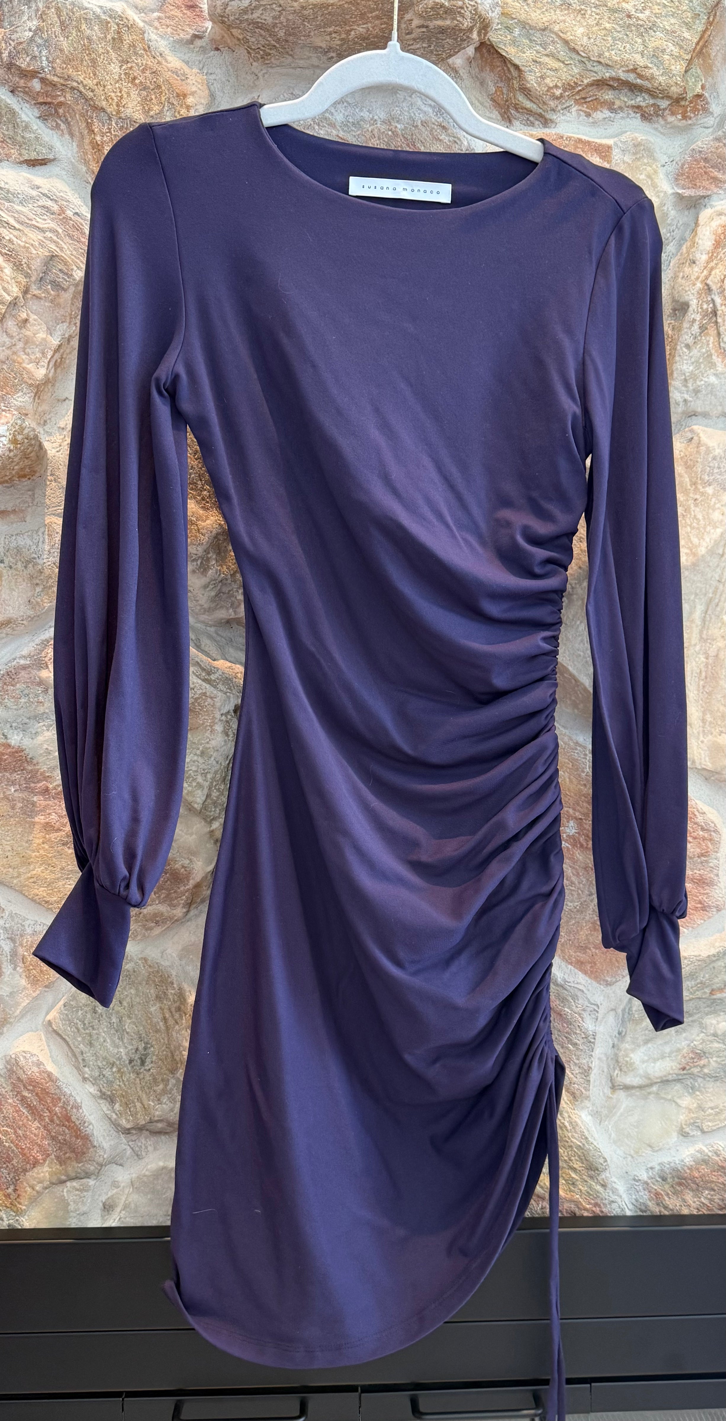 Susan Monaco Purple Gathered Sleeve Dress - Small