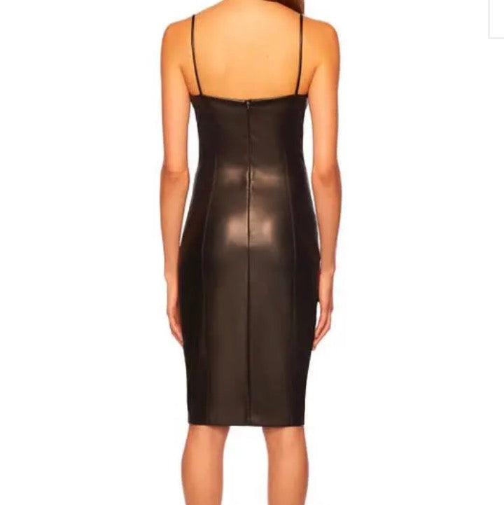 SUSANA MONACO Faux Leather Sheath Dress Black/Green (Caviar) Size Medium