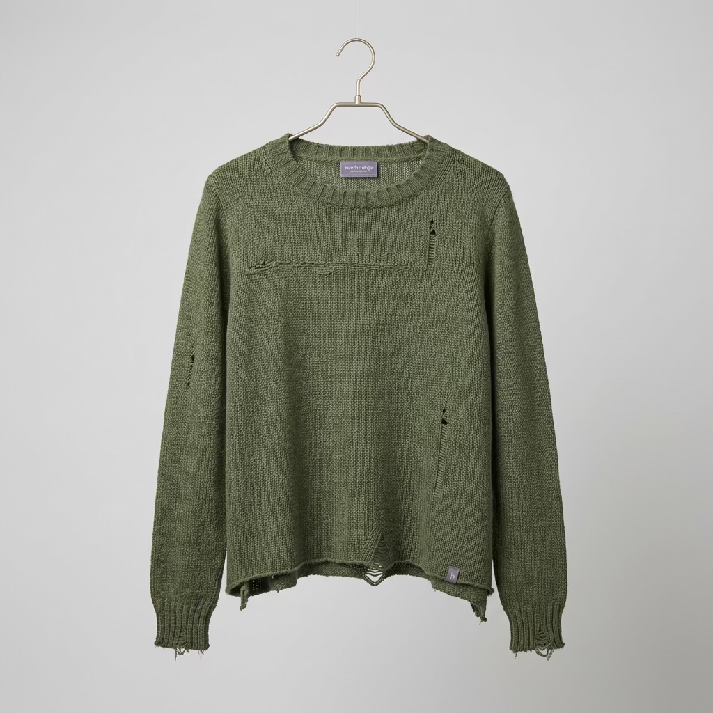 Wooden Ships Distressed Olive Green Sweater Size S/M