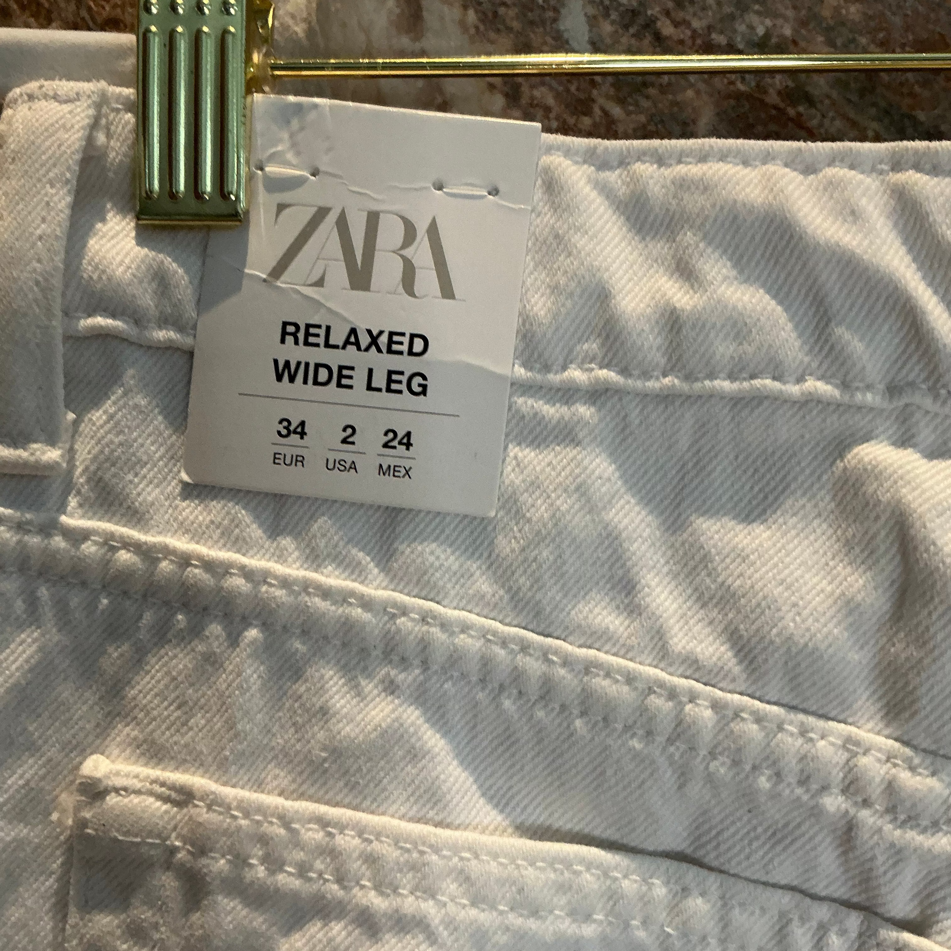 Zara Cut Out Relaxed Wide Leg White Jeans Size 2