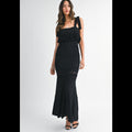 Mable Black Pointelle Scallop Edge Ruffled Knit Maxi Dress Size Small