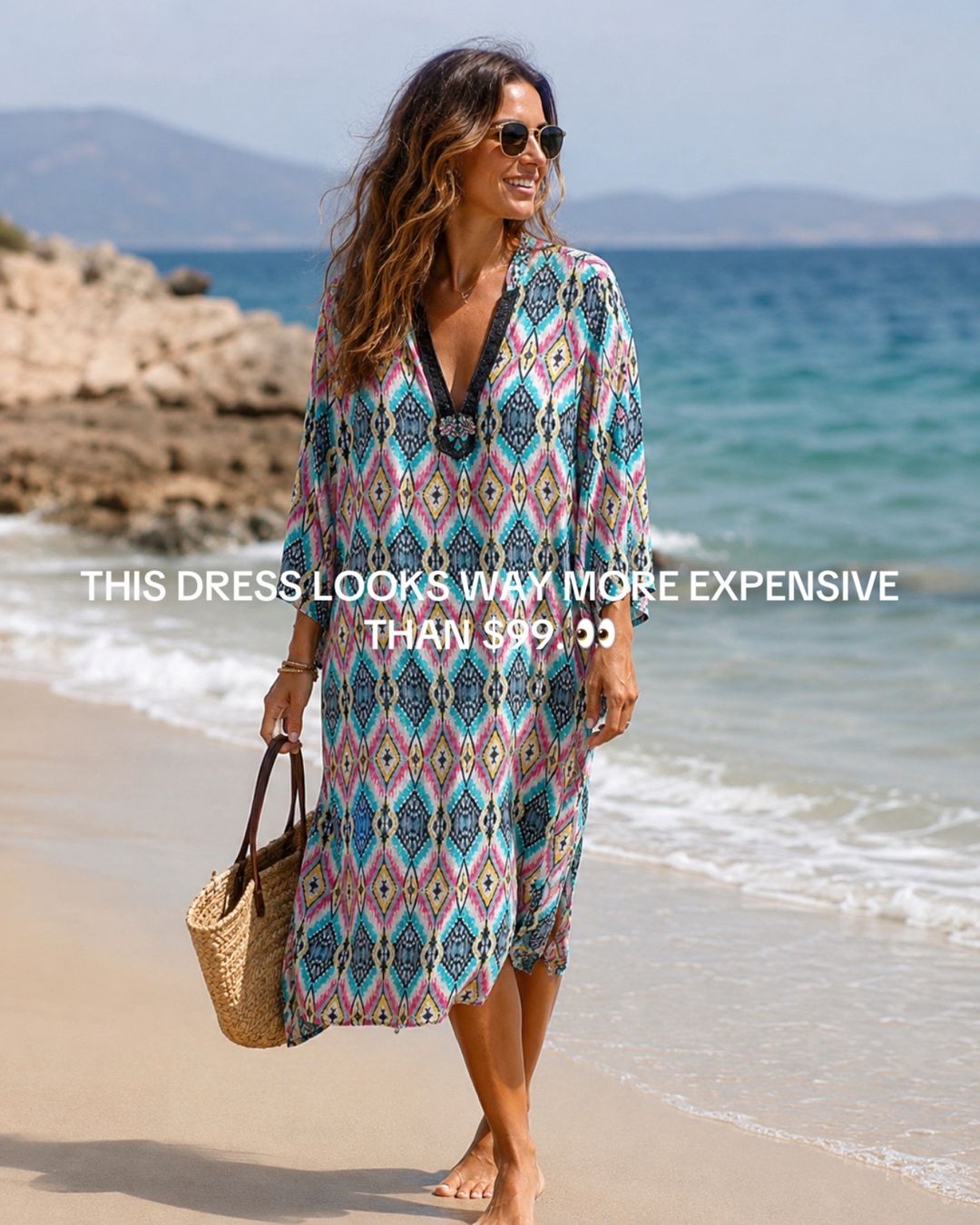 120% Lino Aztec Print Midi Dress Size 48