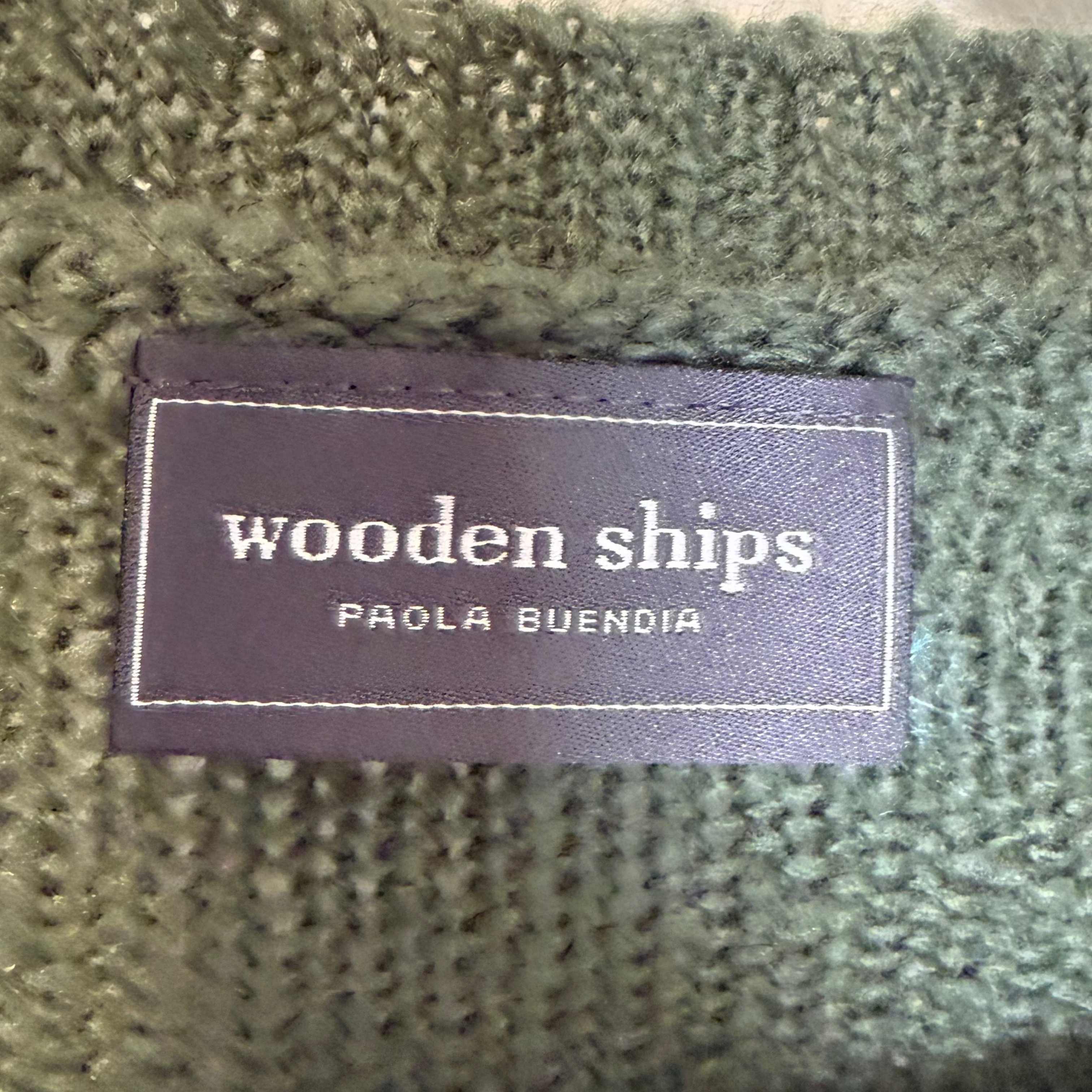 Wooden Ships Distressed Olive Green Sweater Size S/M