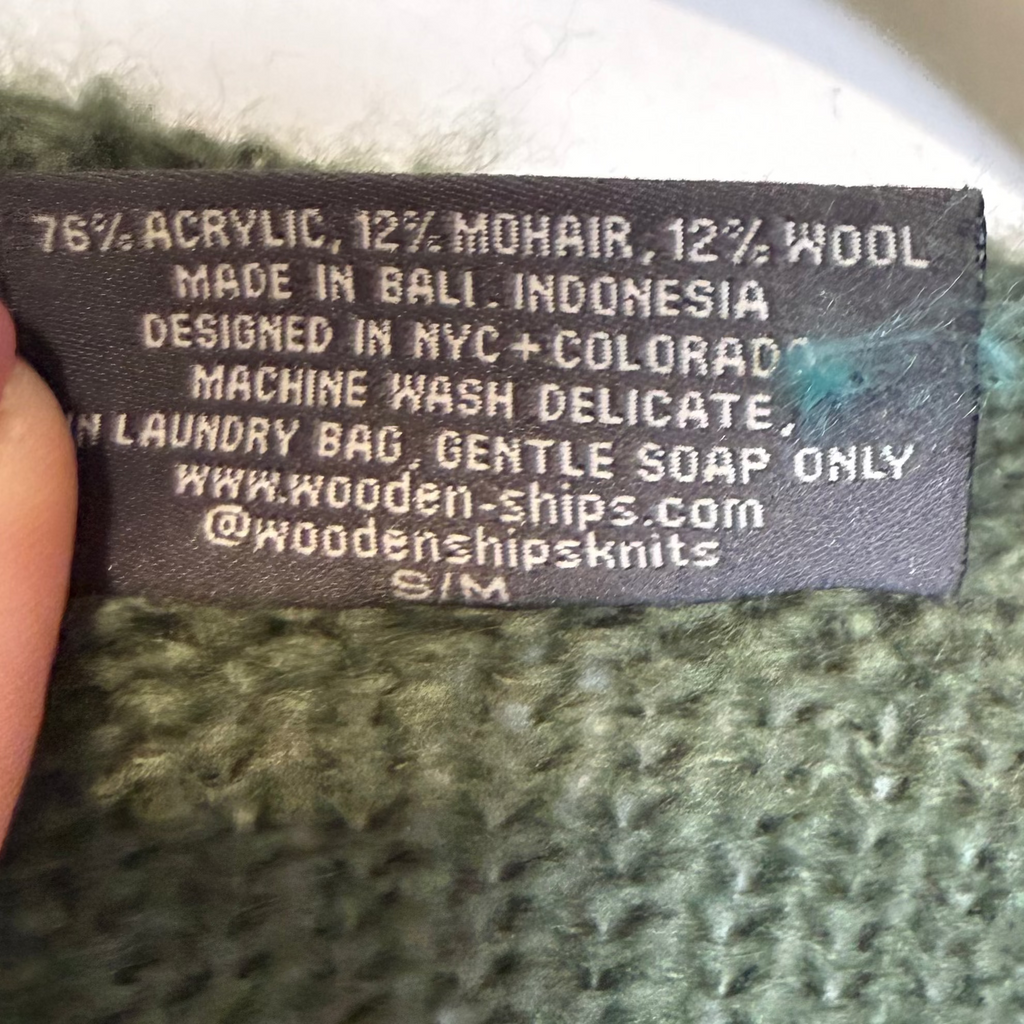 Wooden Ships Distressed Olive Green Sweater Size S/M