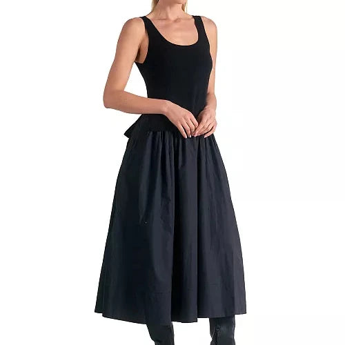 Elan Women's Mixed-Media Scoop-Neck Midi Sweater Dress Size Small