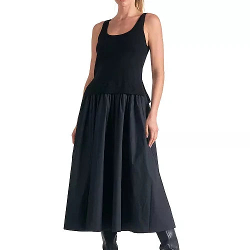 Elan Women's Mixed-Media Scoop-Neck Midi Sweater Dress Size Small