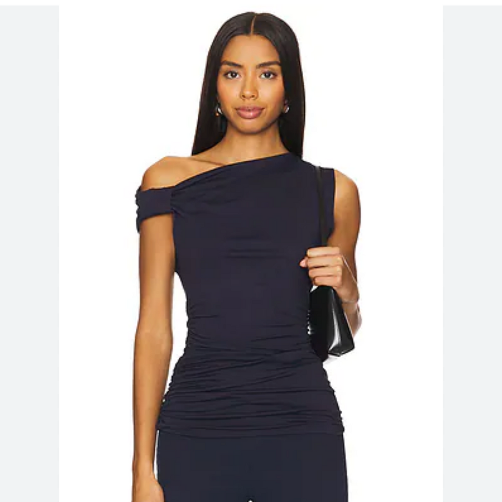 Susana Monaco Draped Midnight Blue Top Size Small