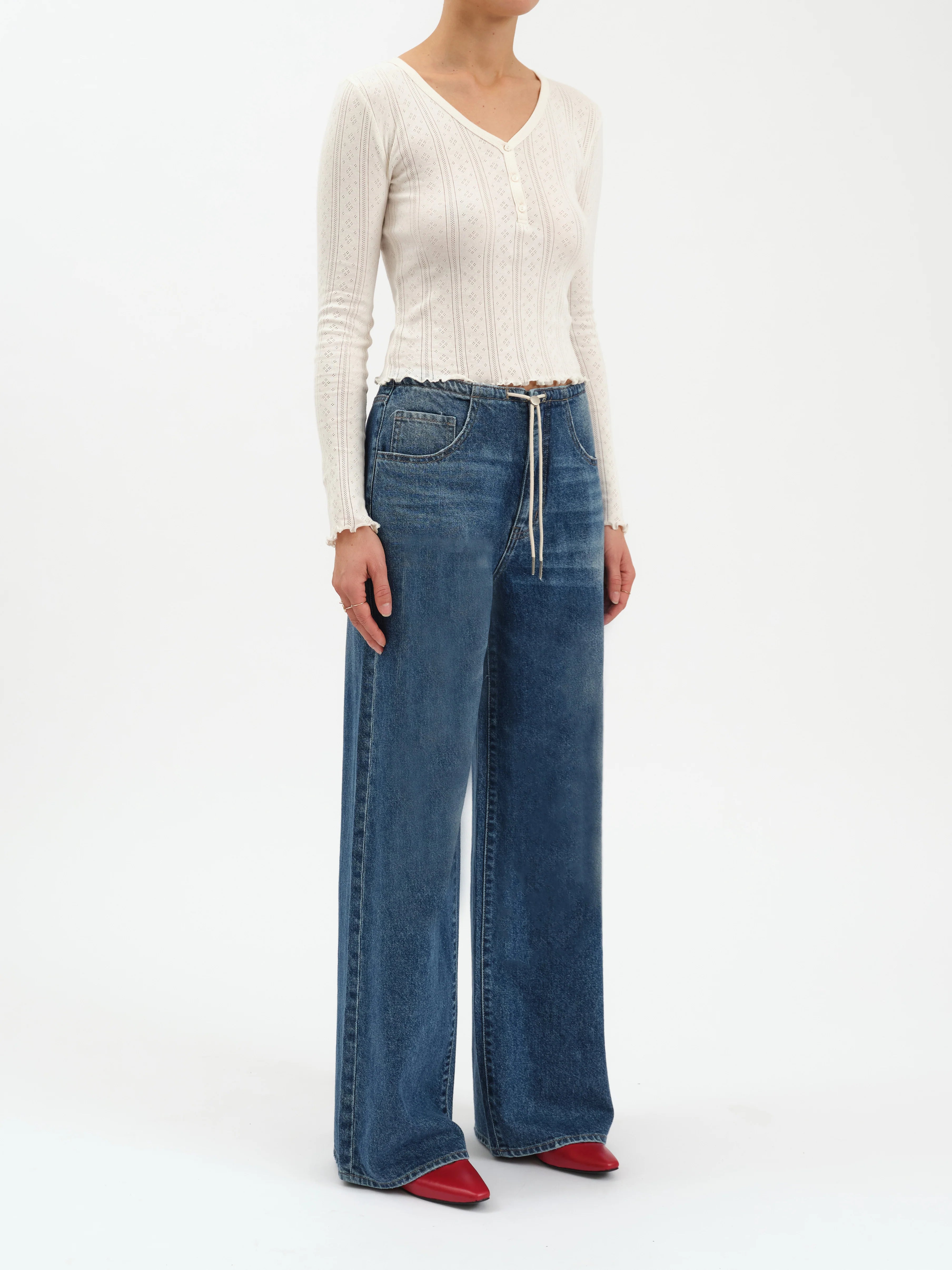 Daze MADISON MID RISE WIDE LEG IN VINTAGE BLUE Size 23